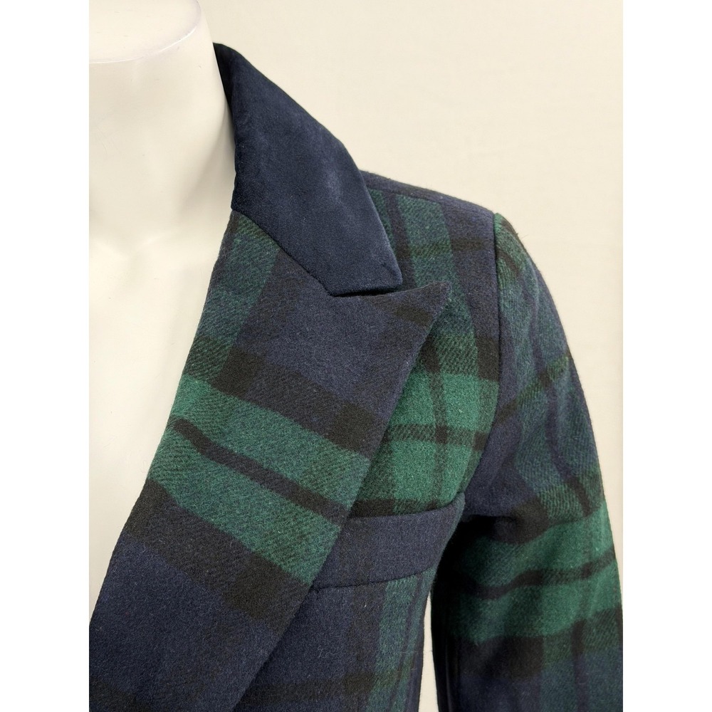 Avec Les Filles Coat Womens XS Navy Green Tartan Plaid Double Breasted Academia - Picture 2 of 11
